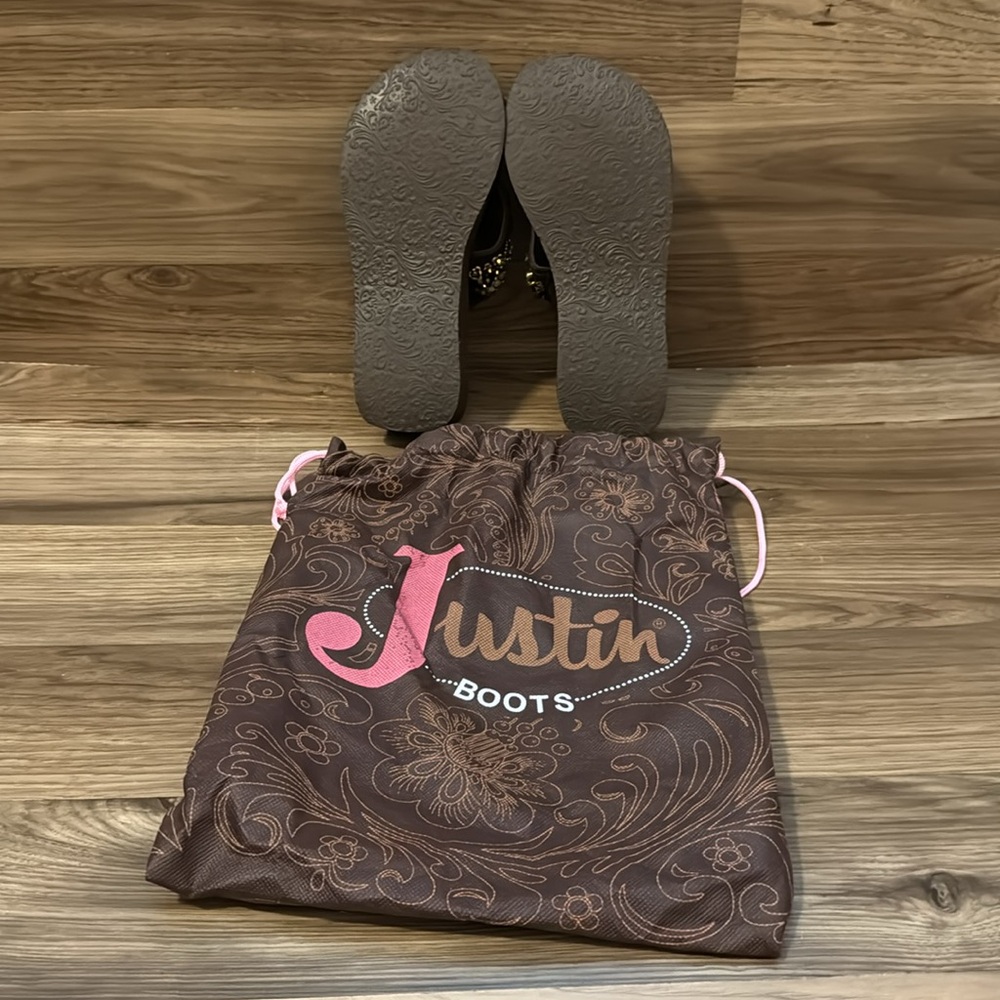Justin Boots Jade Brown Rhinestones Beaded Platform Wedge Sandals Dustbag 7 - Picture 5 of 12